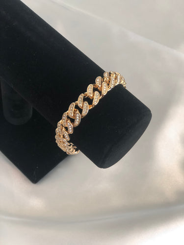 Gold Cuban Chain Bracelet with Rhinestone Accents
