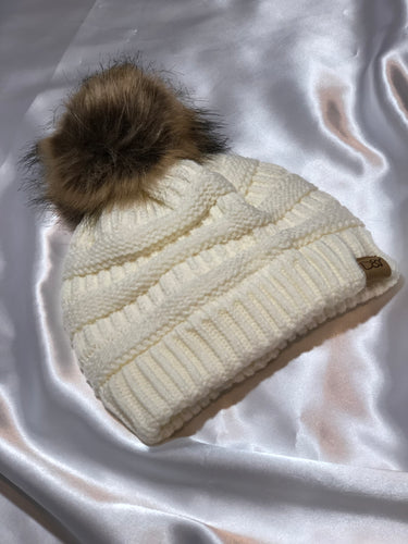 Off White Cable Knit Beanie