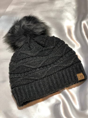 Charcoal Grey Cable Knit Beanie