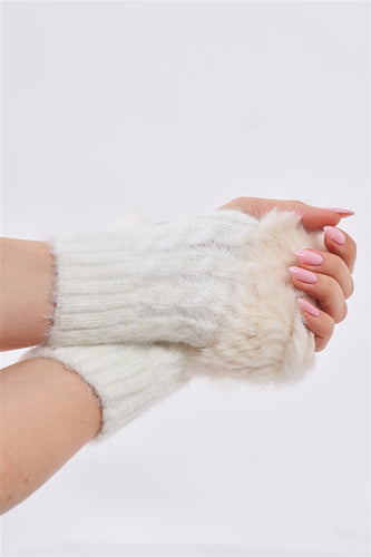 White Woven Fingerless Two-Way Gloves